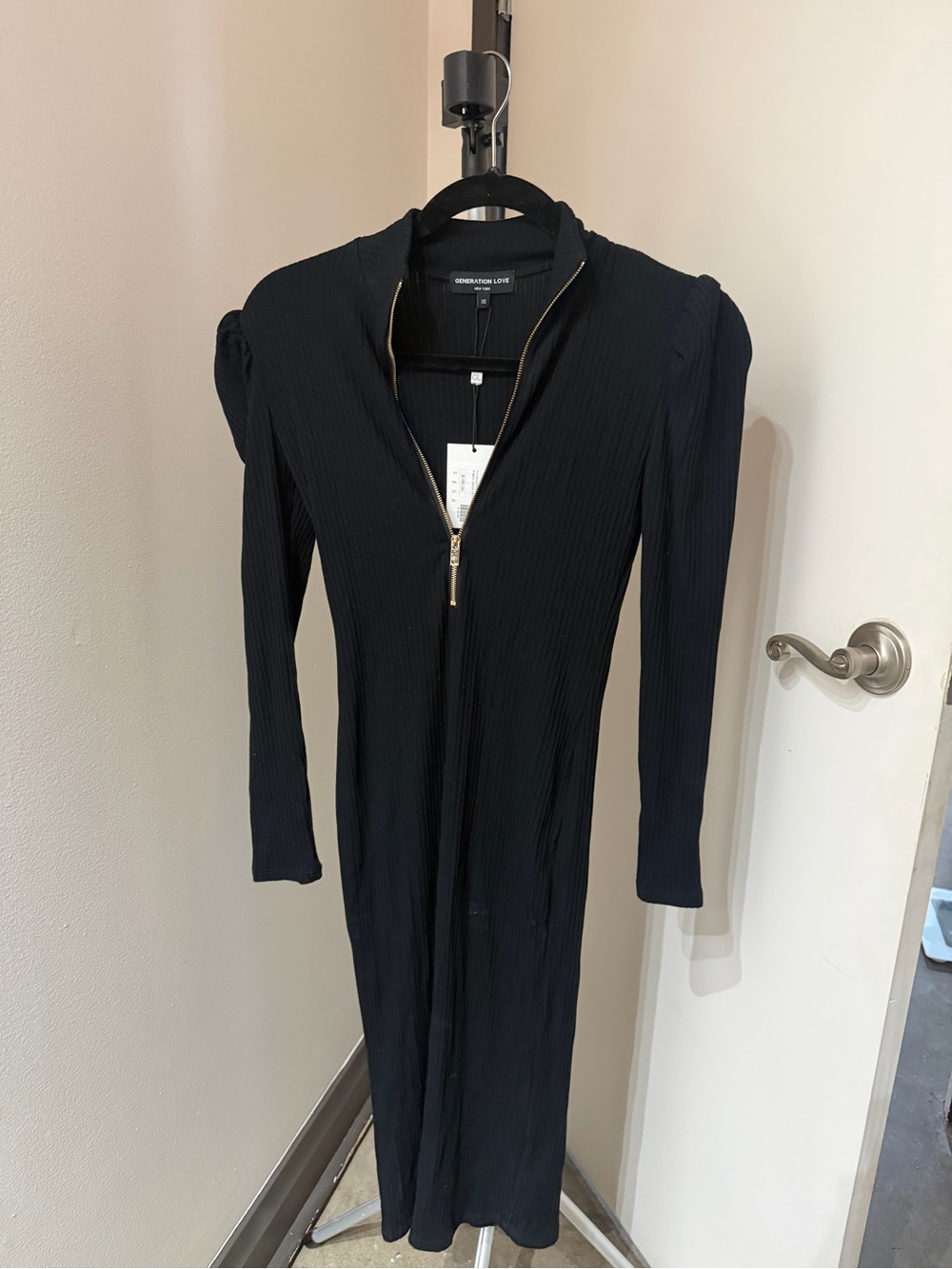 Generation Love Black Ribbed Long-Sleeve Zip Dress